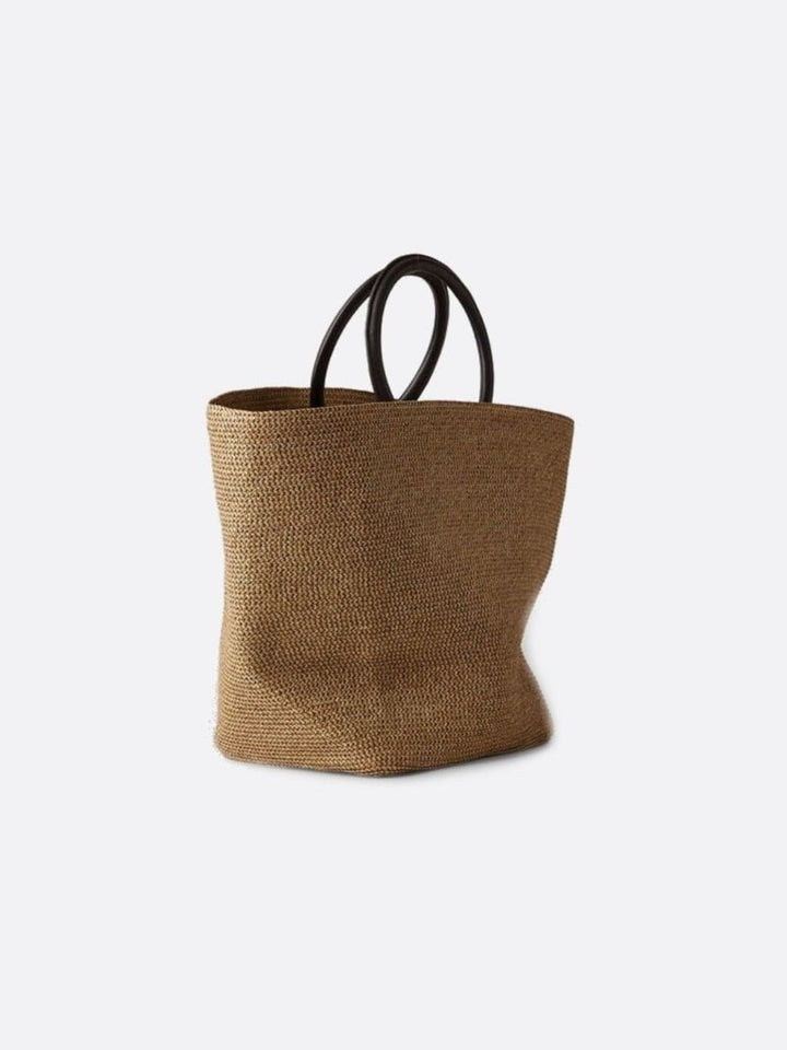 Bolso tote de paja con asas de piel