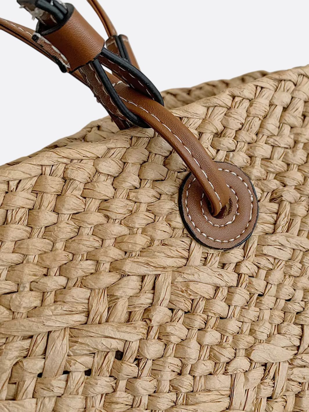 Bolso tote de paja y cuero