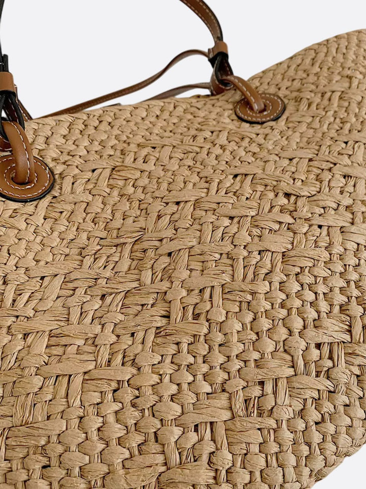 Bolso tote de paja y cuero