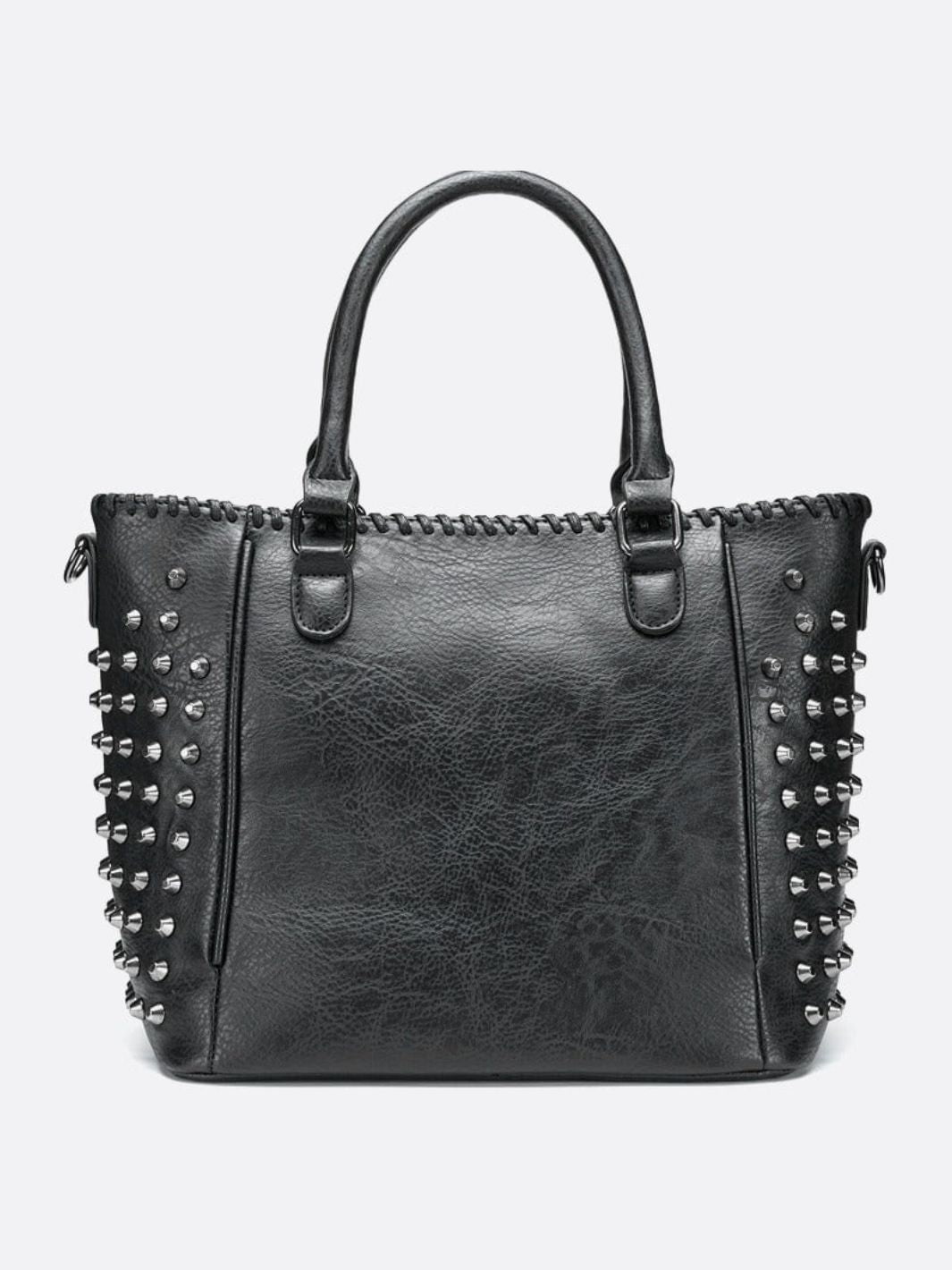 Bolso tote de piel negro con tachuelas