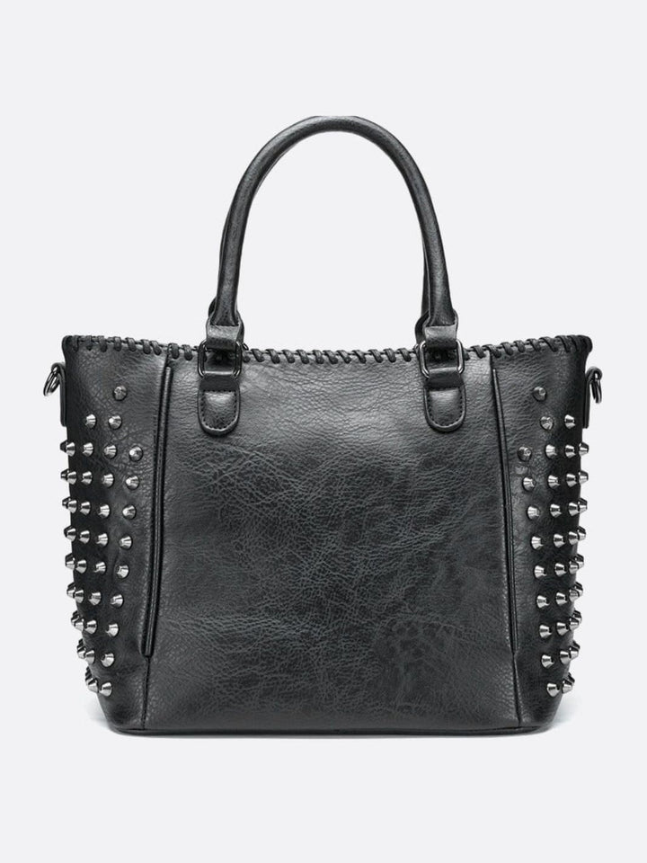 Bolso tote de piel negro con tachuelas
